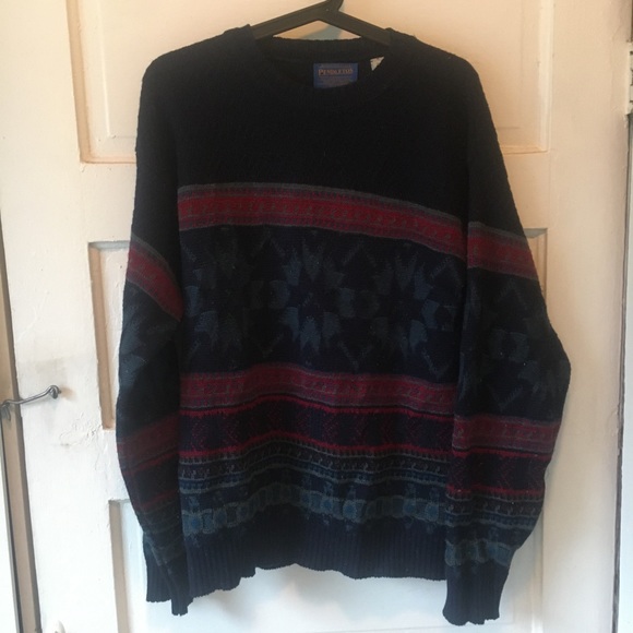 PENDLETON Mens S wool sweater jumper top winter cosy blue unisex Womens L woolen - Picture 3 of 4